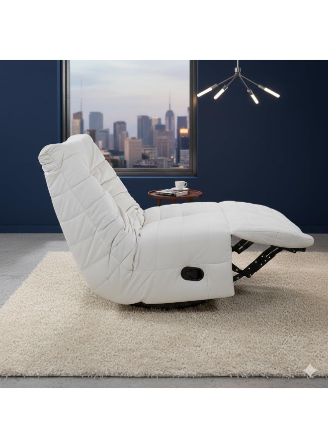 Multi Home Furniture Recliner Chair – Lazy Sofa Chair with Manual, Side Pocket, 360° Swivel Rocking Motion Armchair, Velvet Fabric Recliner Sofa Single Sofa Chair for Living Room (White) - Image 2